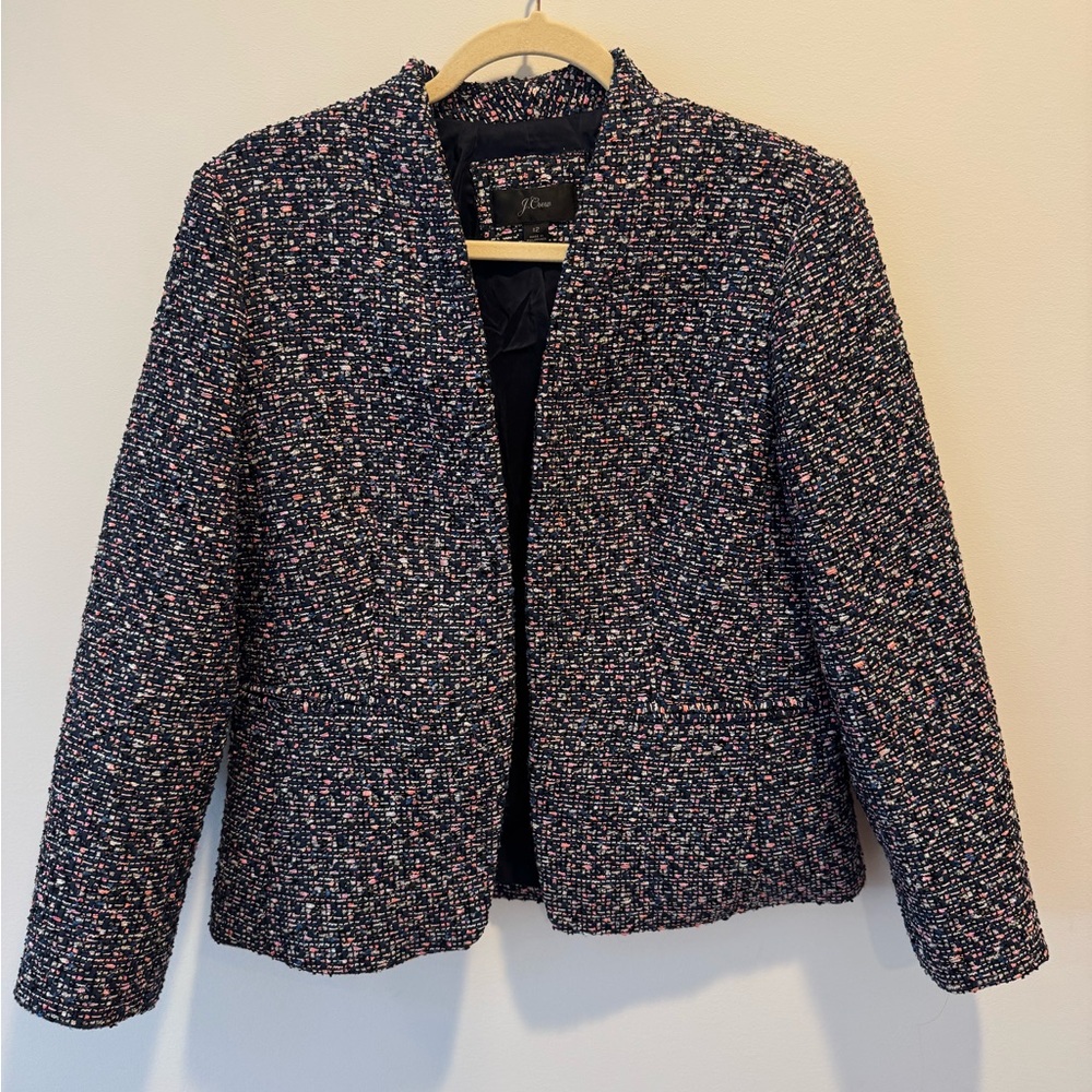 J Crew Women’s Navy Shimmer Tweed Going Out Blazer Jacket Size 12